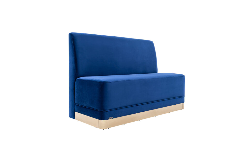 Blue upholstered restaurant booth seating for café and hospitality interiors