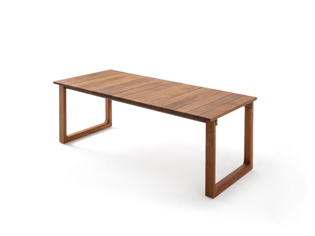 Outdoor wooden dining table for hotel terrace, restaurant garden and resort projects