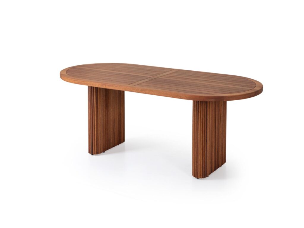 Oval outdoor wooden dining table for hotel terraces and restaurant gardens